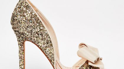 Miss KG Gabriella Gold Glitter Peep Toe Cut Out Court Shoes