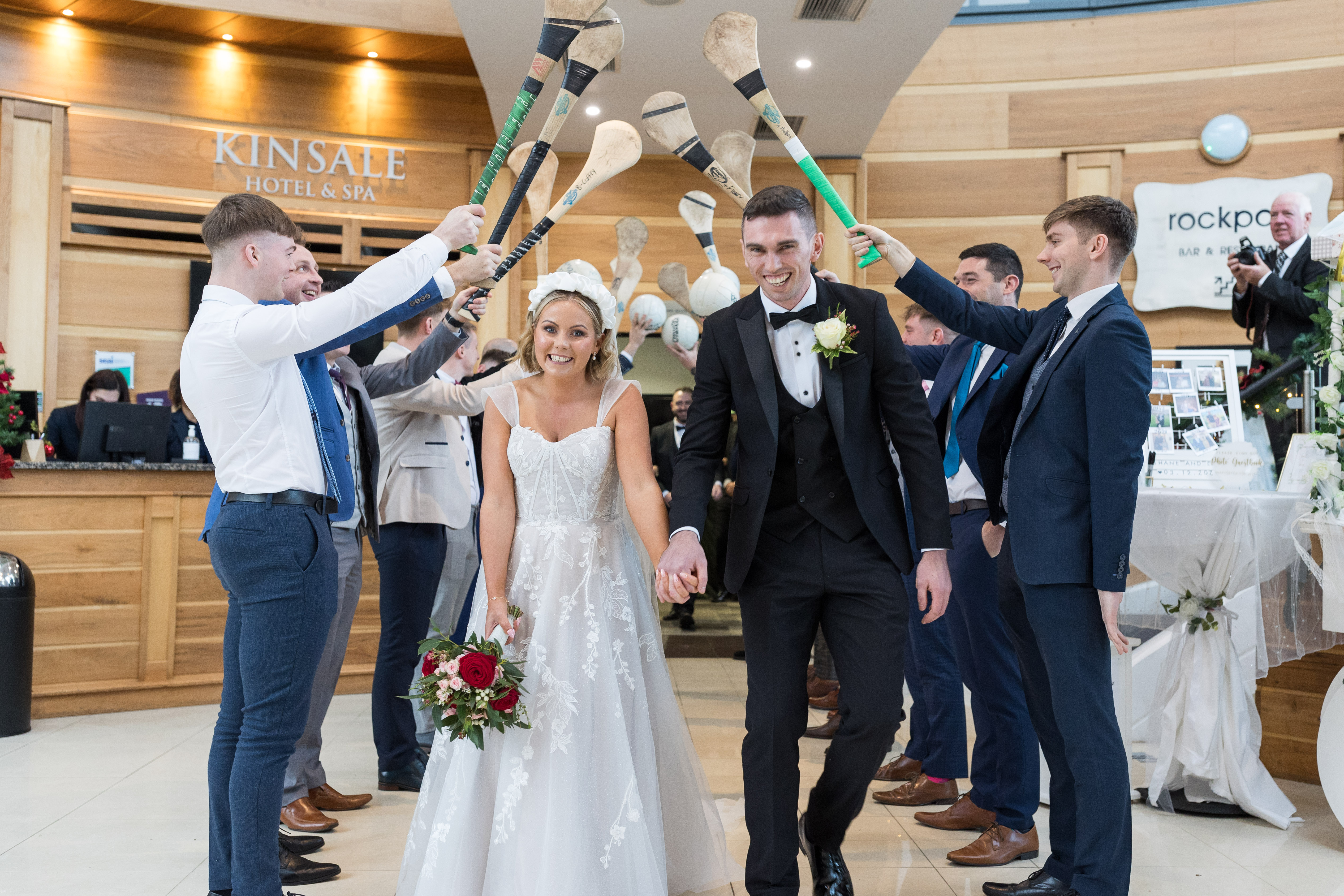 Wedding exit with hurleys